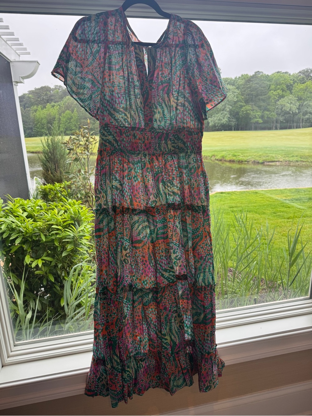 Smocked Waist Tiered Maxi Dress in Multicolor Print